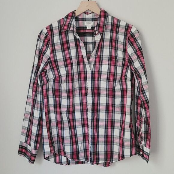 J.Crew Factory Plaid Cotton Poplin Shirt in Signature Fit Size Medium - Picture 2 of 7